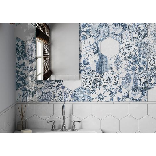 fenyes kek mintas dekor festett azulejos feher regies csempe falburkolat konyha furdo csap.jpg